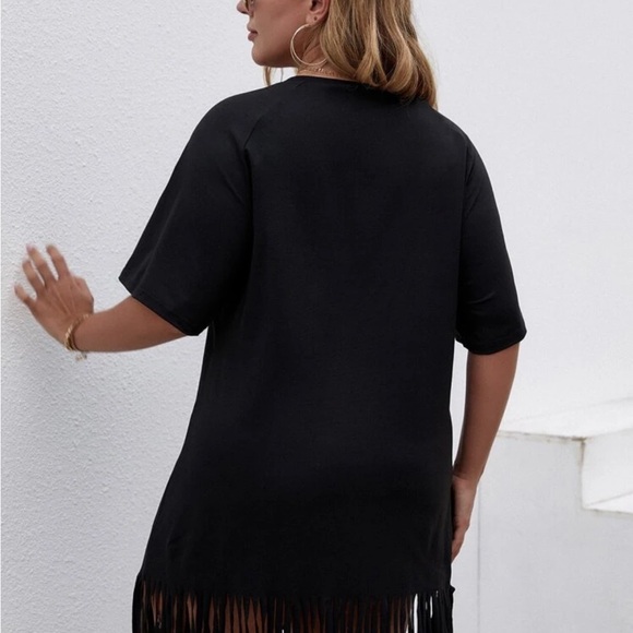 Black Fringe Hem T-Shirt Dress - Picture 2 of 5